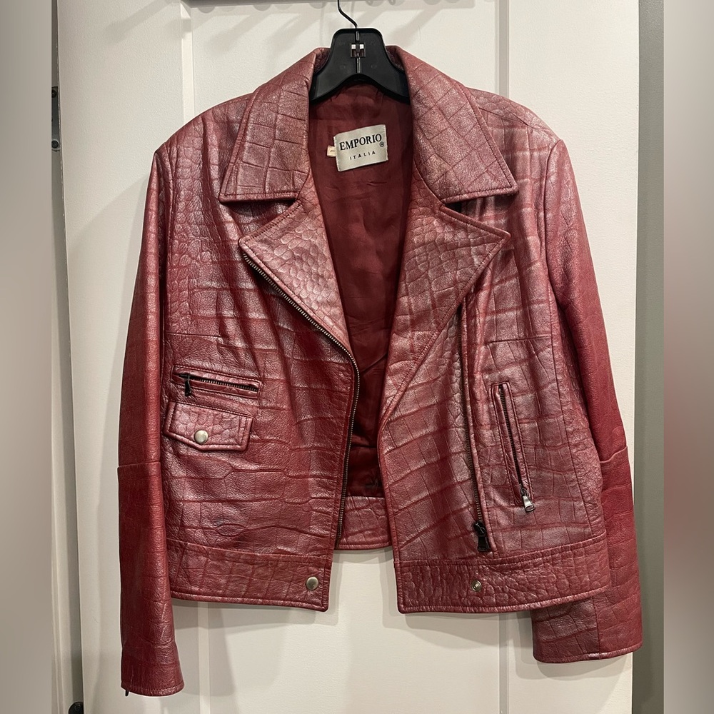 Women's Red metallic finish Croc-Embossed Leather Jacket